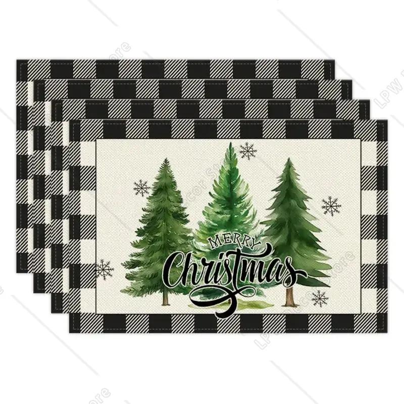 

Christmas Linen Placemat Christmas Theme Table Mat Heat Insulation Pad Western Meal Table Pad Dining Table Decor 4 PCS 12x18inch