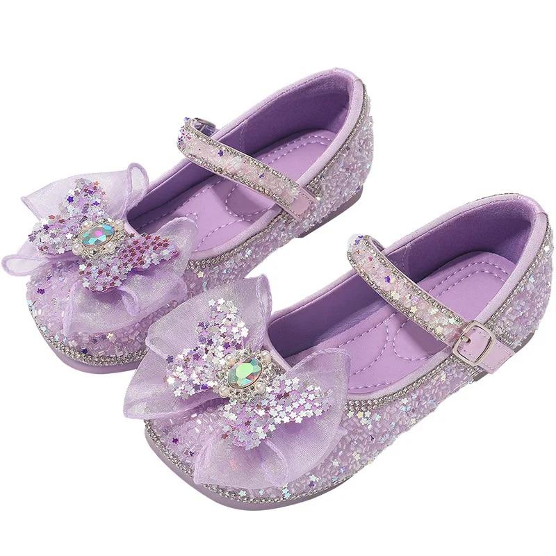

Girls Purple Princess Shoes Students Flat Bottomed Blue Dance Shoes Baby Fashion Rhinestones Crystal Baby Soft Soled Shoes