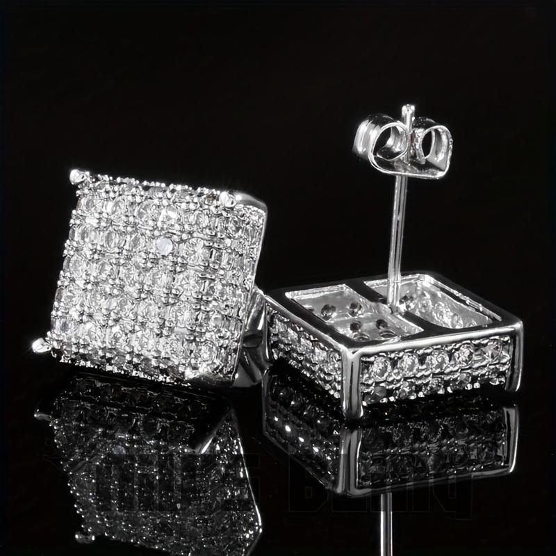 Fashion, personality, temperament, creativity, versatile, micro inlaid zircon square earrings for women, simple and elegant earrings серебряный