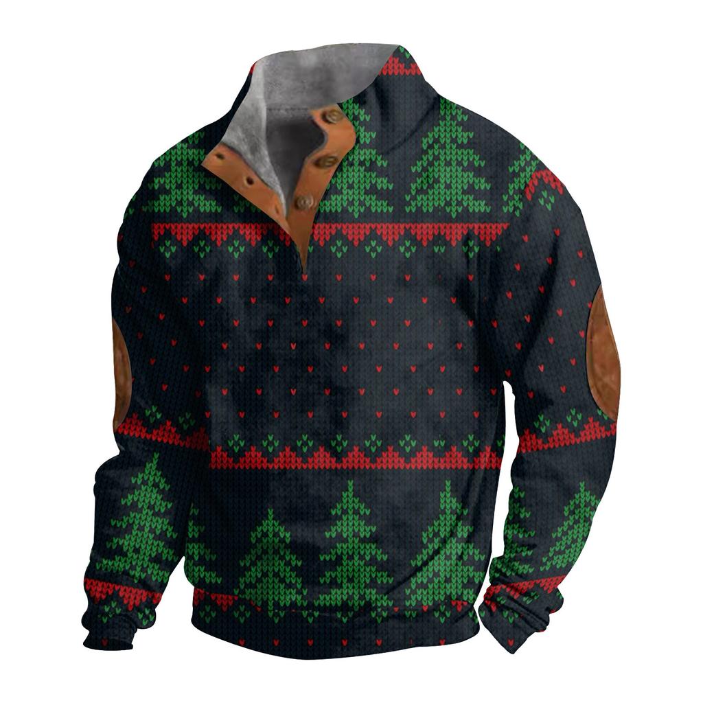 Men's Buttoned Sweatshirt With European And American /winter Printed Long Sleeved Sweatshirt