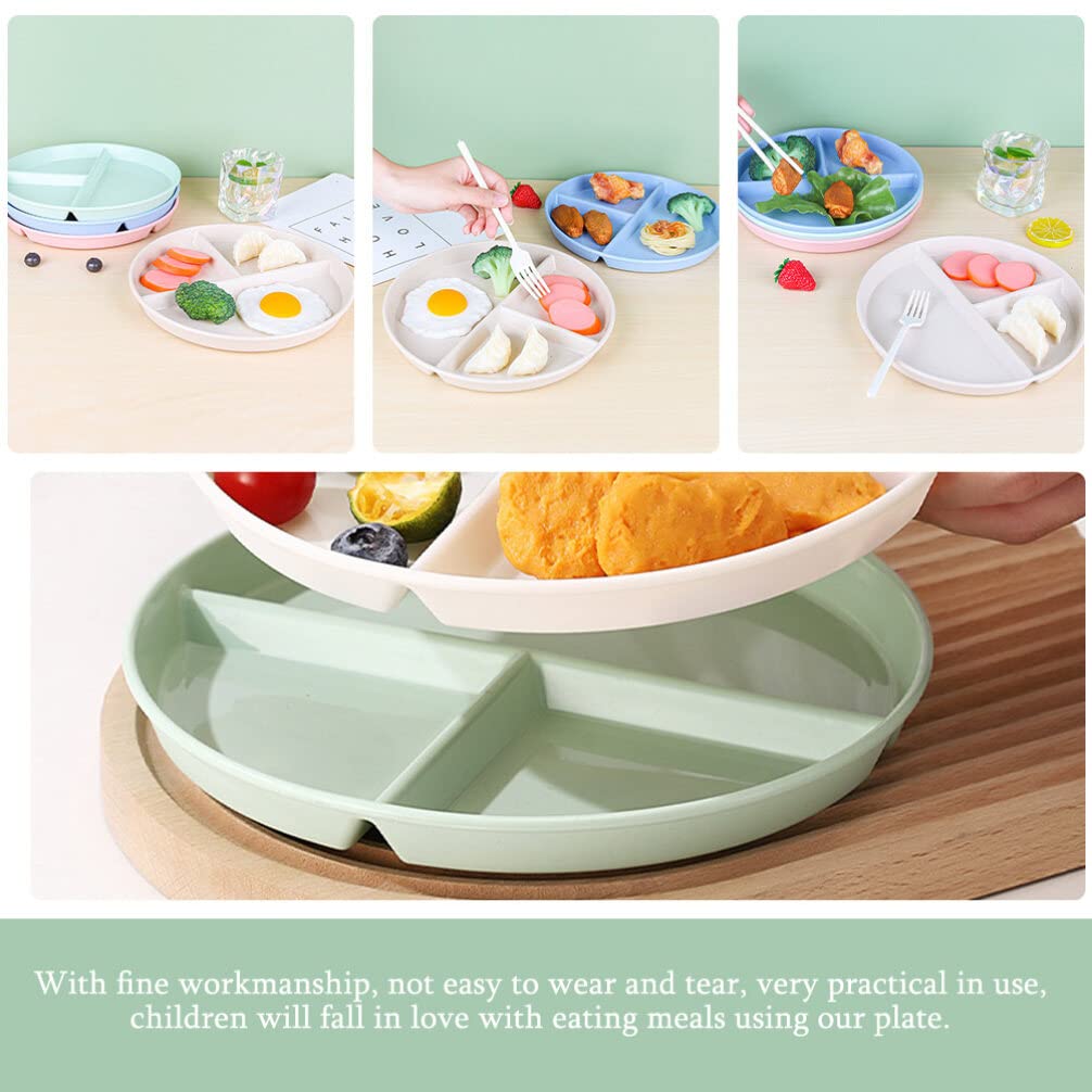 NUOLUX Lunch Dinner Outer Lightweight Dishwasher Set of 4 Plates, 3-Compartment Plates, 22.5cm Diameter, Heat-Resistant, Shatter-Resistant, Plastic,