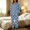 Damen Polka Dot Set Langarm-Oberteil und Lange Hose Lässiges Zweiteiler Loungewear für Zuhause Entspannen