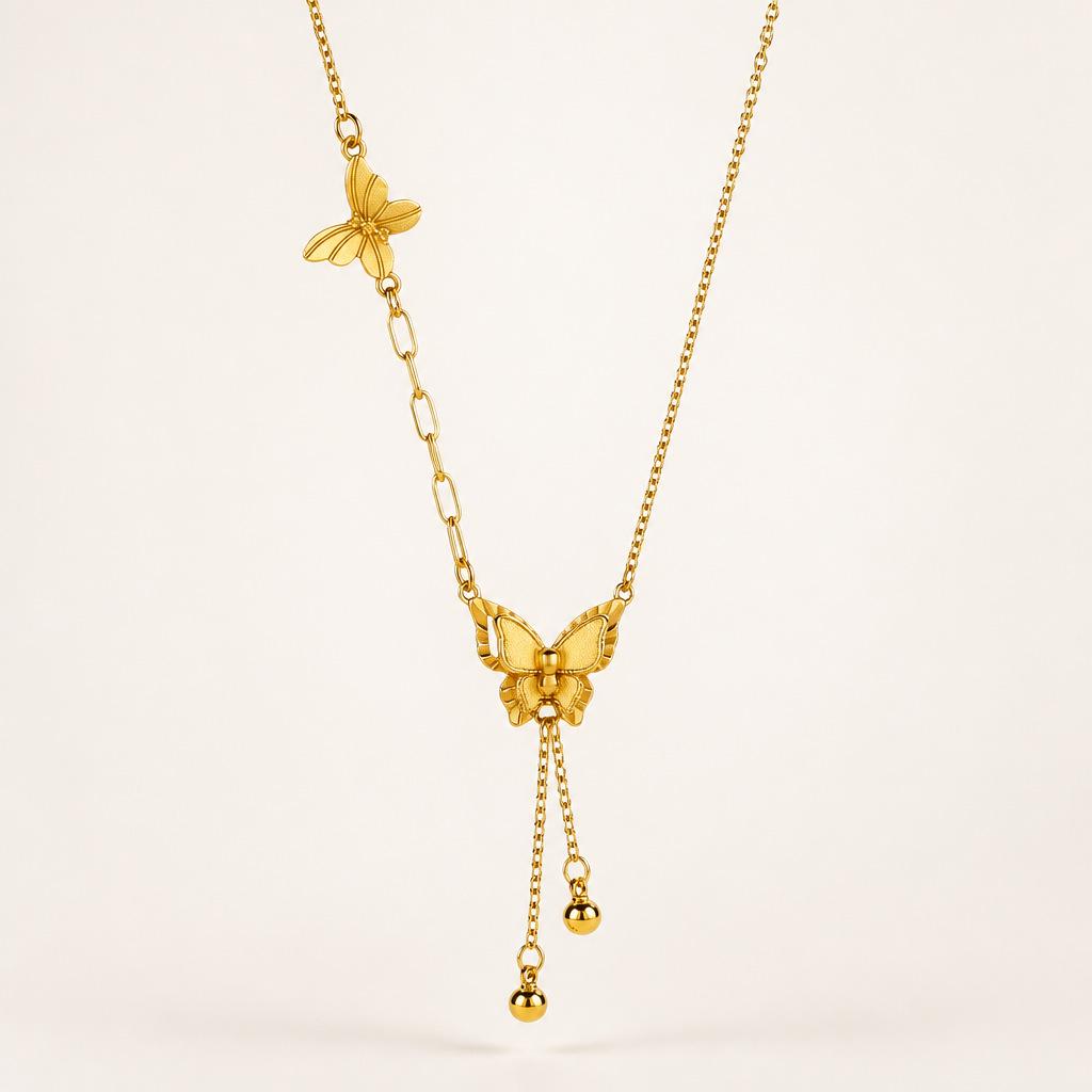 Elegant Butterfly Tassel Necklace: Luxurious Chinese Design, High-End Pendant & Simple Clavicle Chain
