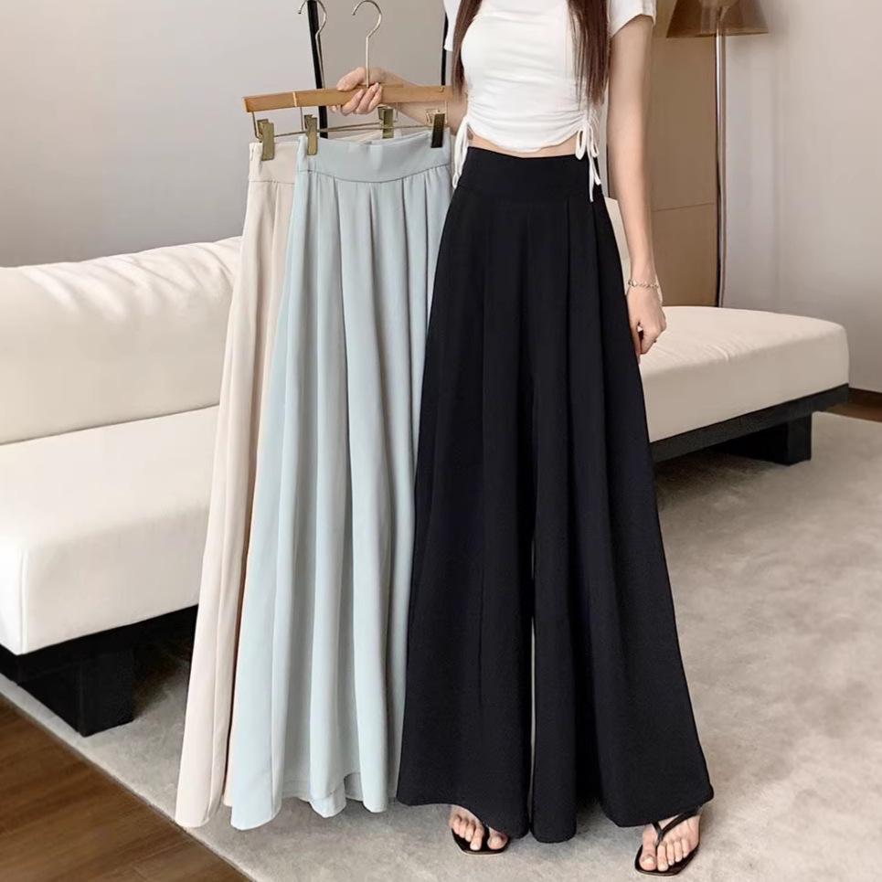 Plus Size High Waist Wide Leg Pleated Skirt-Pants for Women - Summer Loose Fit, Floor Length, Slimming, Casual Drape