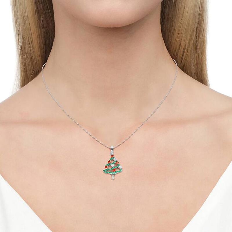 Shiny Colorful Christmas Tree Pendant Necklace Female, Festive Atmosphere Foreign Style Necklace, Popular Christmas Gifts