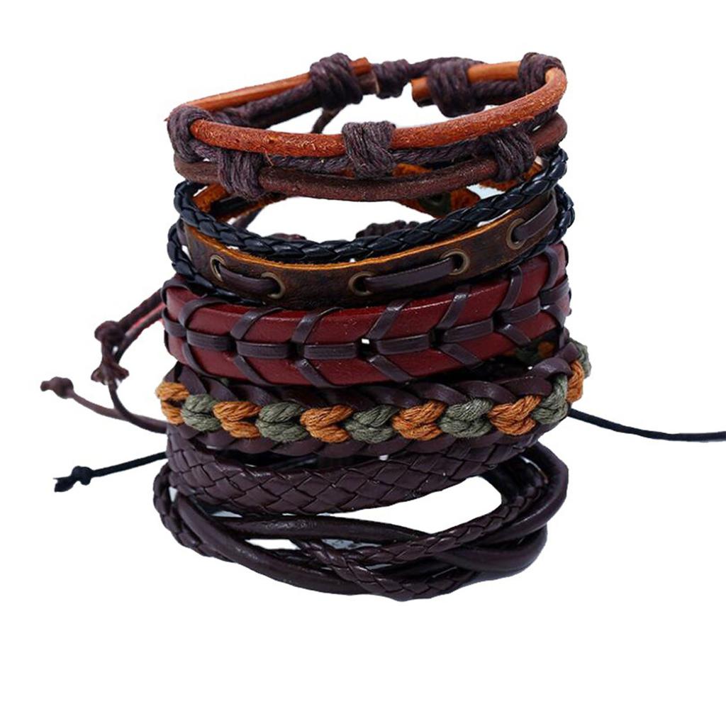 6 Pièces Bracelet en Cuir DIY Tressé à la Main Vintage Multi-Couches Enroulé pour Homme Femme