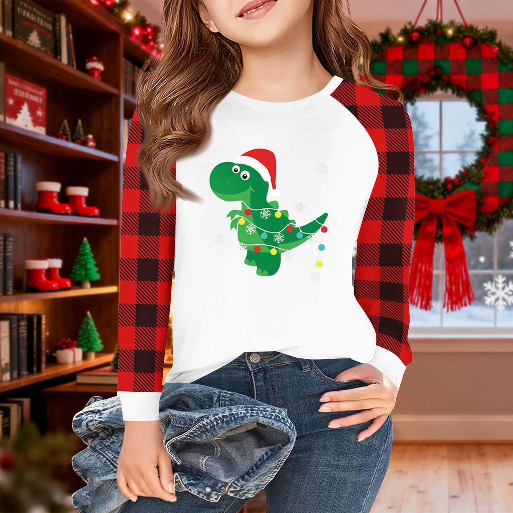 Girls Long Sleeve Christmas Day T Shirts Kids Fall Tops Crewneck Basic Tees 5-14Y
