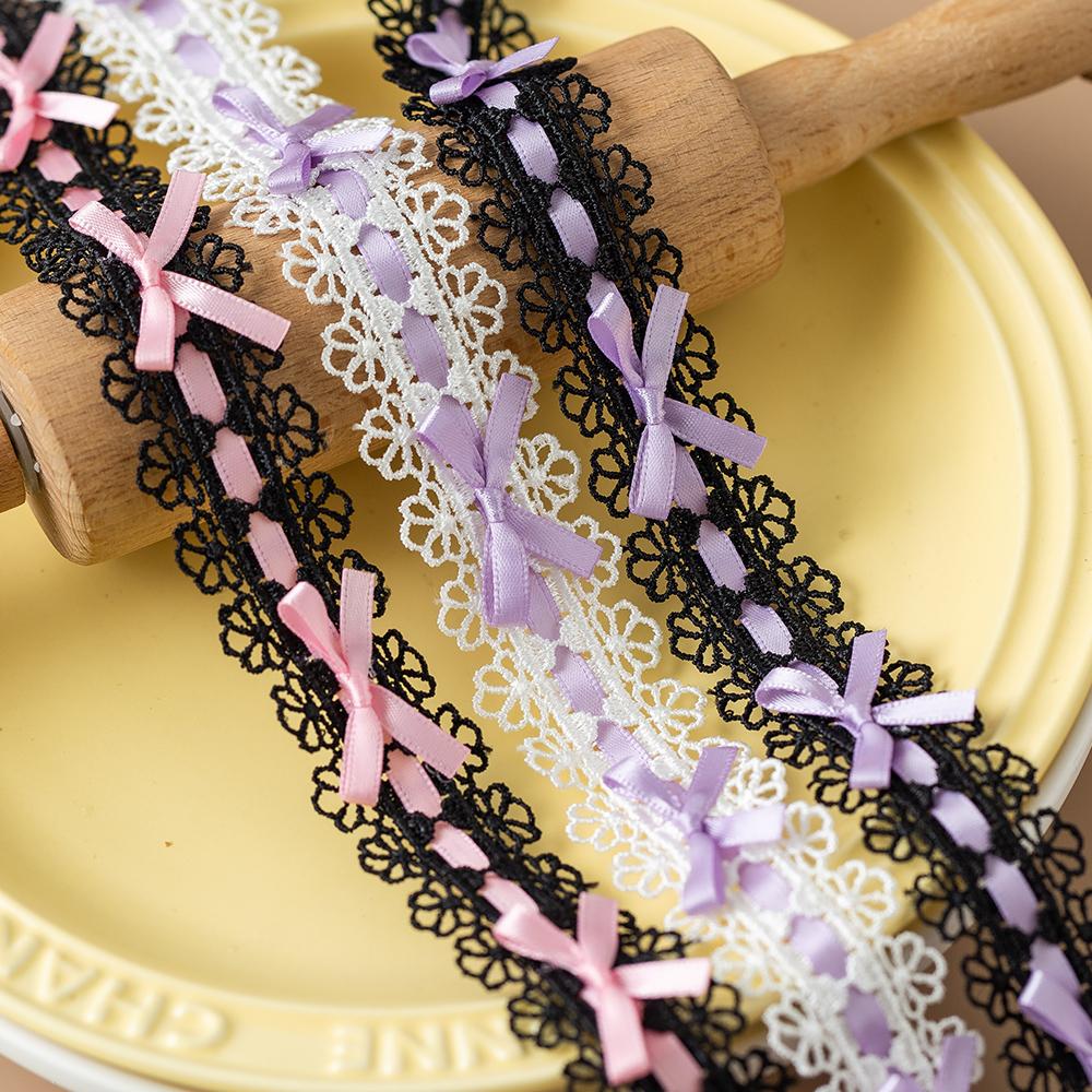 2.5cm Wide Lolita Lace Trim Ribbon For Party Dress Bow Embroideried Trimming Collar Decorative Fabric Sewing DIY Crafts Material