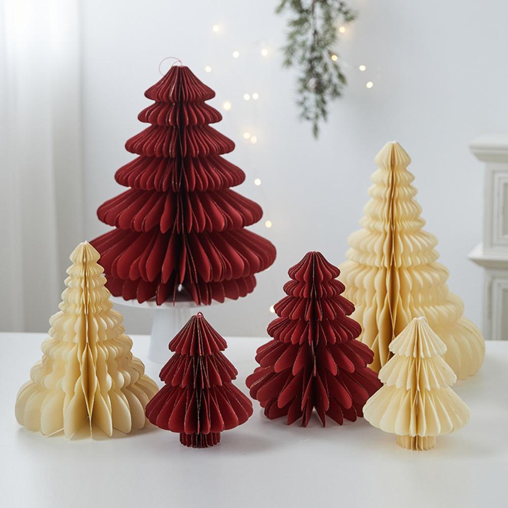 

DIY Handmade Christmas Tree Ornament 3D Desktop Xmas Statue Trendy Honeycomb Ball Party Favors Style B-20cm Red
