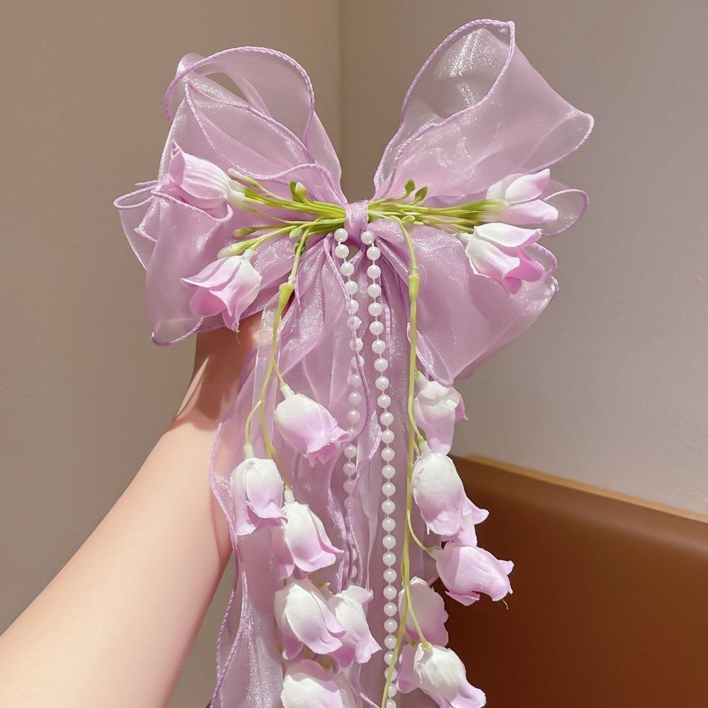 Sweet Fairy Flower Hair Clip Tassel Flower Hairpin Princess Lace Bow Duckbill Clip Girl фиолетовый