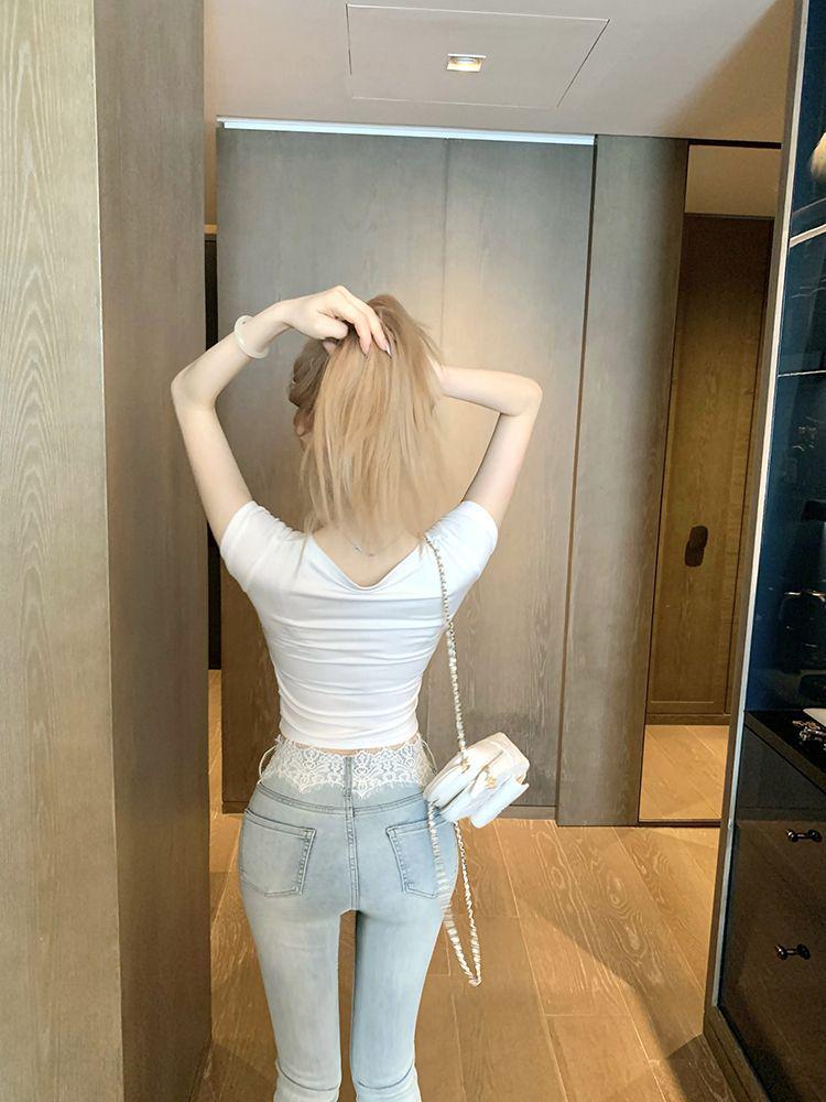 Dambyxor med strass, slimmande, hög midja, utsvängda ben - Extralånga, stretchiga, sommar 2025