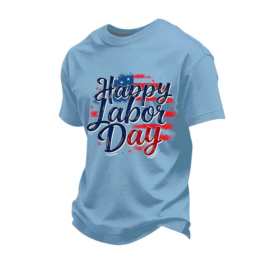 Men's Loose Fit Casual Short Sleeve T Shirt Labor Day Graphic Print Crew Neck Comfortable Top for Everyday Wear
