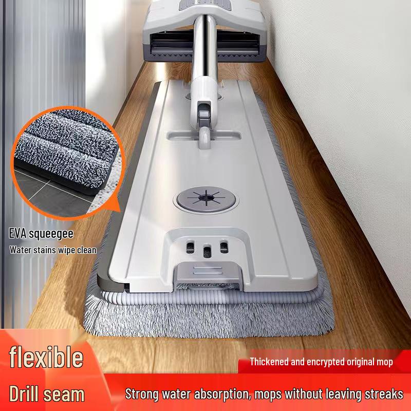 Hands-Free Flat Mop with Enlarged Head & Automatic Dehydration Bucket for Easy One-Wipe Cleaning