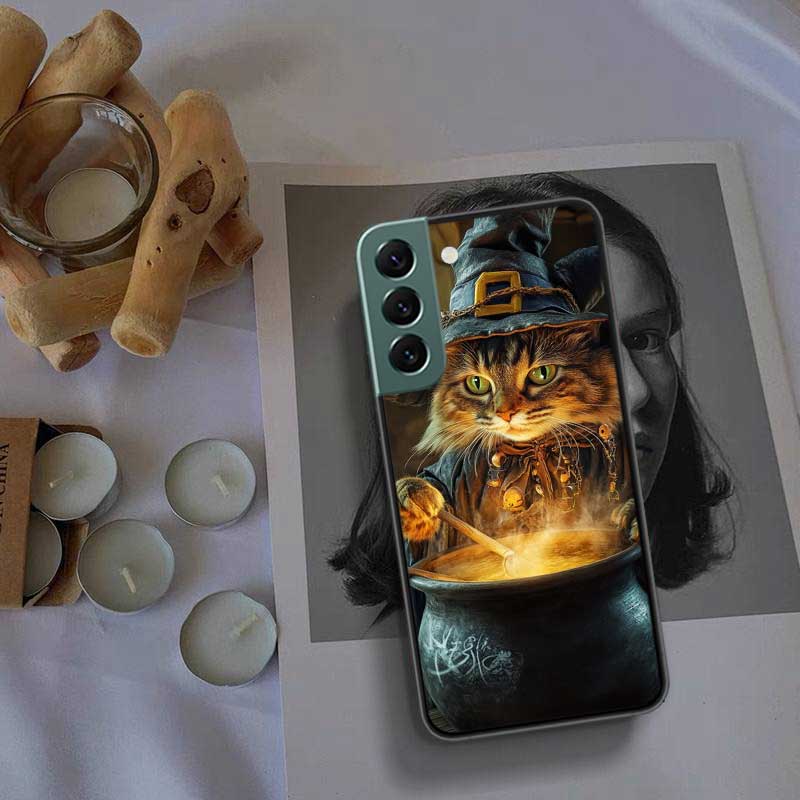 Halloween Magic Cat Phone Case For Samsung Galaxy S22 S25 Ultra S21 S10 Plus S26 Edge S20 S23 S24 FE Cover Silicone Soft TPU