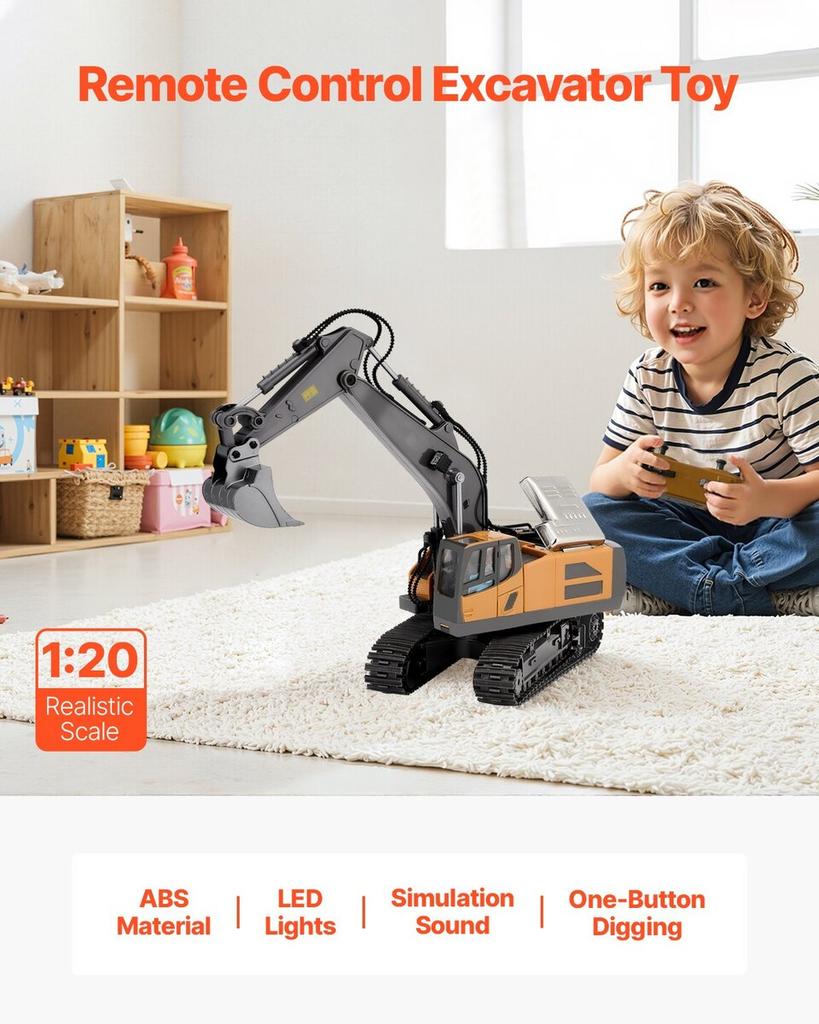 Remote Control Excavator Toy 11 Channel 1:20 Scale RC Excavator Digger
