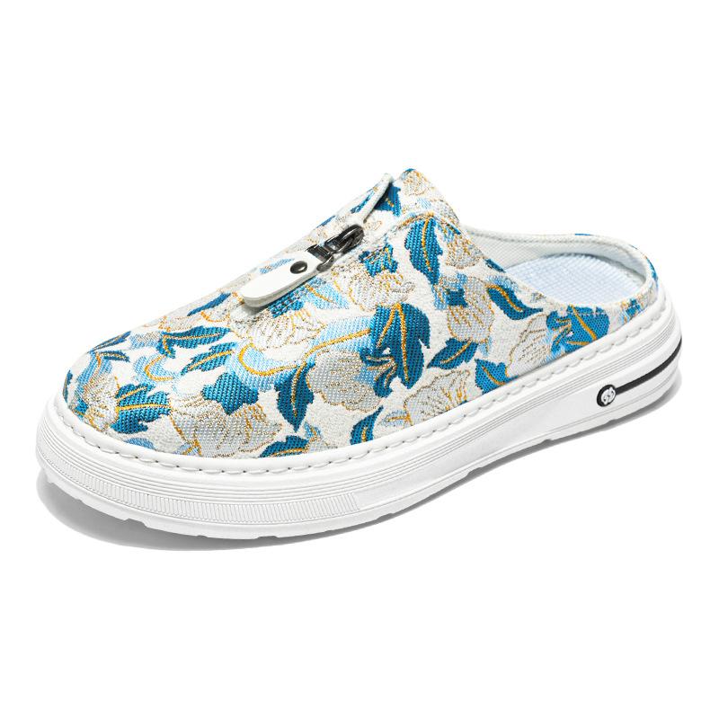 Trendy Canvas Half Slippers Mens  Summer New Comfortable Breathable Casual Shoes Fashionable One-Pedal Cloth Shoes Men