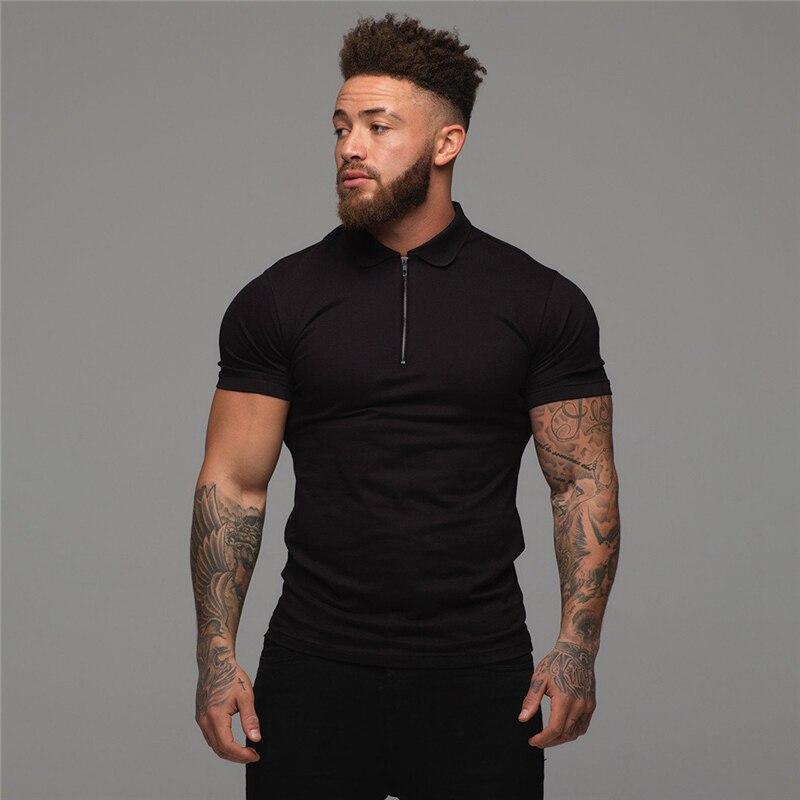 Muscleguys New Arrival Men Zip Polo Tees Cotton Fitness Polo T-Shirt  Fashion Brand Short Sleeve Gym Bodybuilding Clothing
