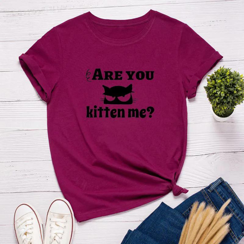 Are You Kitten Me Cat Head Print Women T Shirt Short Sleeve O Neck Loose Women Tshirt Ladies Tee Shirt Tops Camisetas Mujer