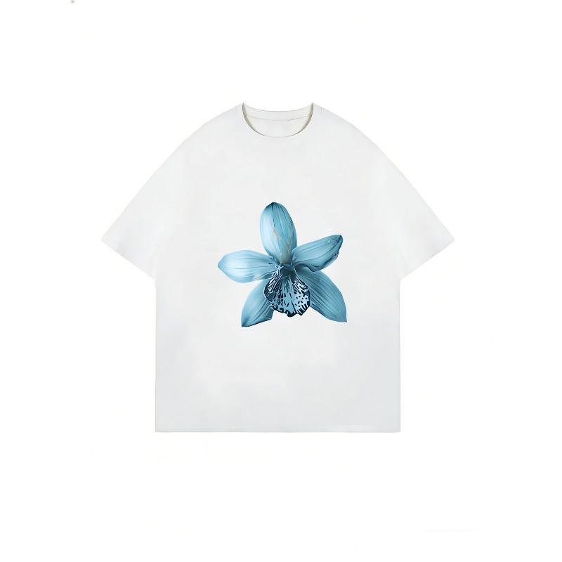 Übergroßes T-Shirt-Kleid Schwarz Blau Orchideen-Blumendruck Lässiger Streetwear-Stil Für Damen Sommer-Outfit