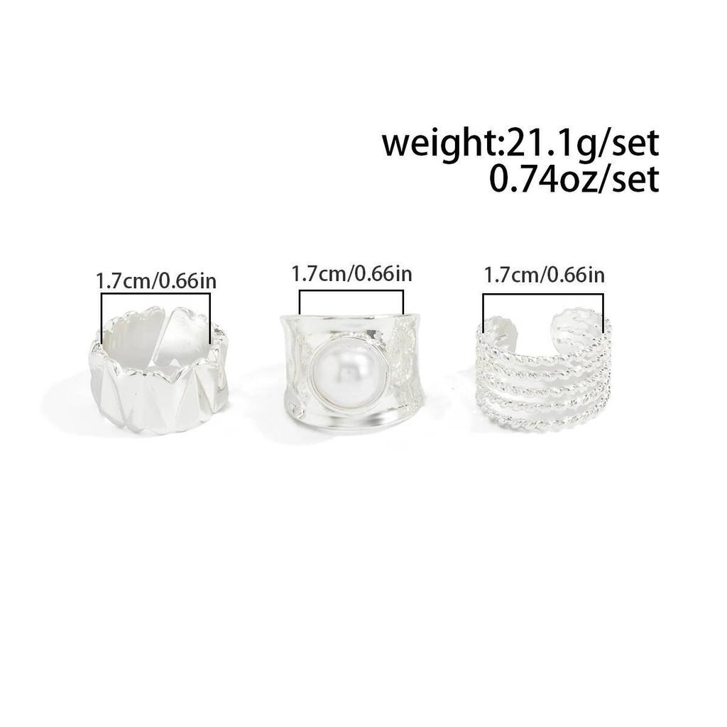 SHIXIN 3Pcs/Set Elegant Imitation Pearl Chunky Open Rings for Women Vintage Geometric Wide Knuckle Ring Fashion Jewelry Gifts
