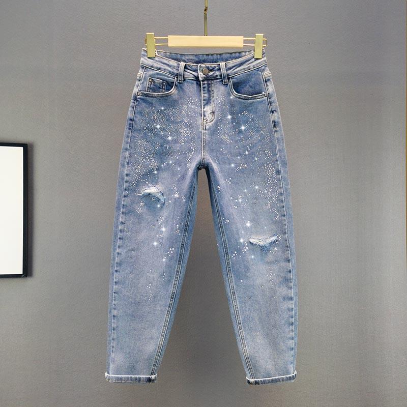 

Women s Fashion Summer High Waisted Loose Washed Denim Harem Pants Female Casual Trousers 3XL синій