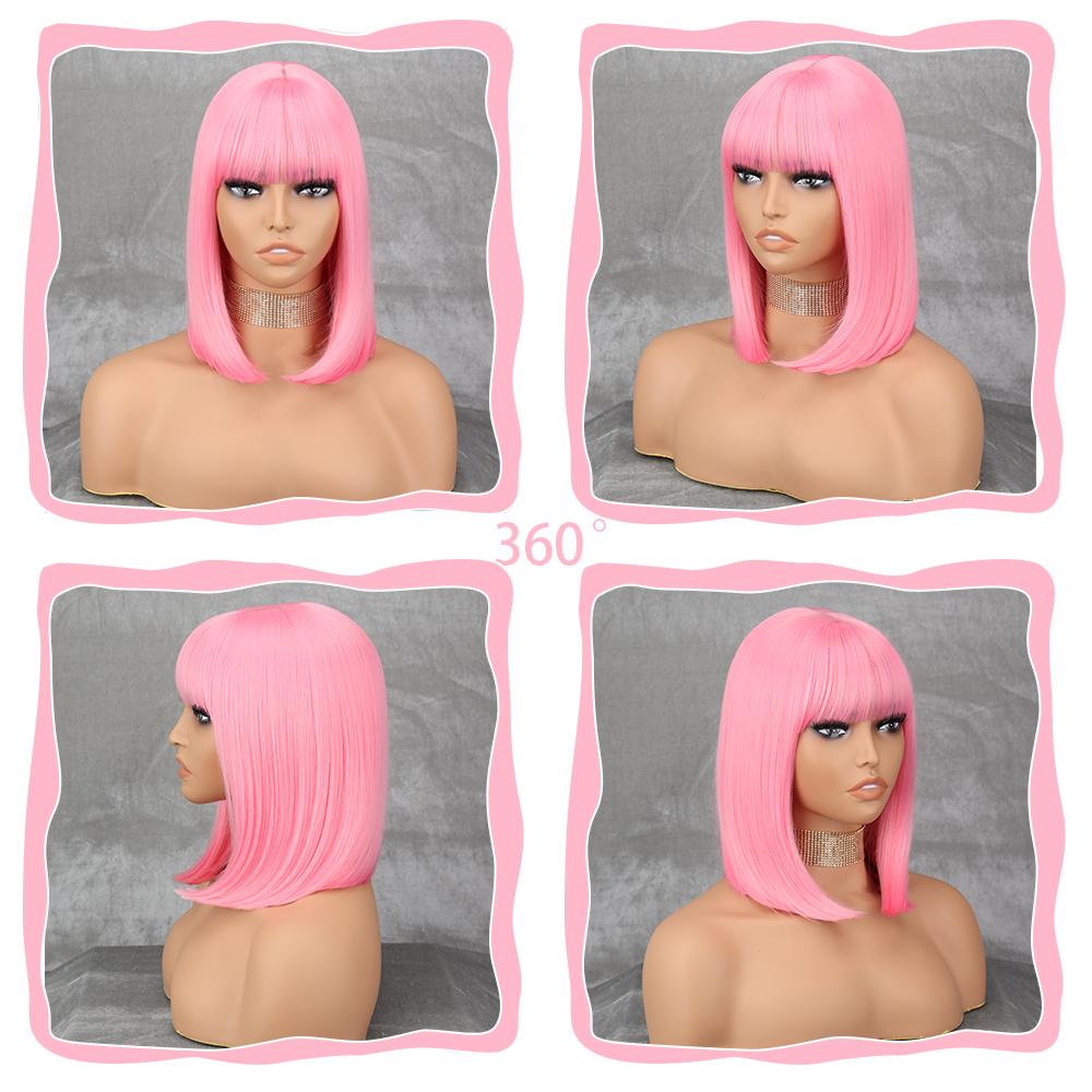 MISSQUEEN Short Bob Red Wine Wig with Bangs Synthetic Wigs for Women Straight Heat Resistant Lolita Cosplay Party Hair