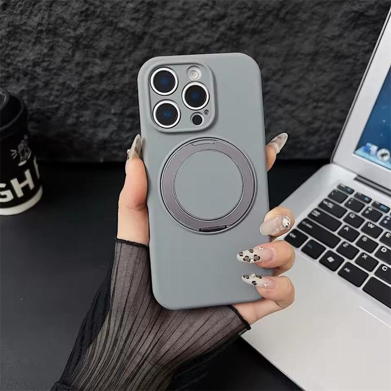 Luxury Liquid Silicone Magnetic Magsafe Phone Case For iPhone 16 Plus 15 14 13 11 12 Pro Max Rotating Bracket Cover