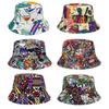 Double Sided Outdoor Sun Hat Hip-Hop Cap Fishing Fisherman Graffiti Hat Men Women Animal Letter Print Panama Bucket Hats