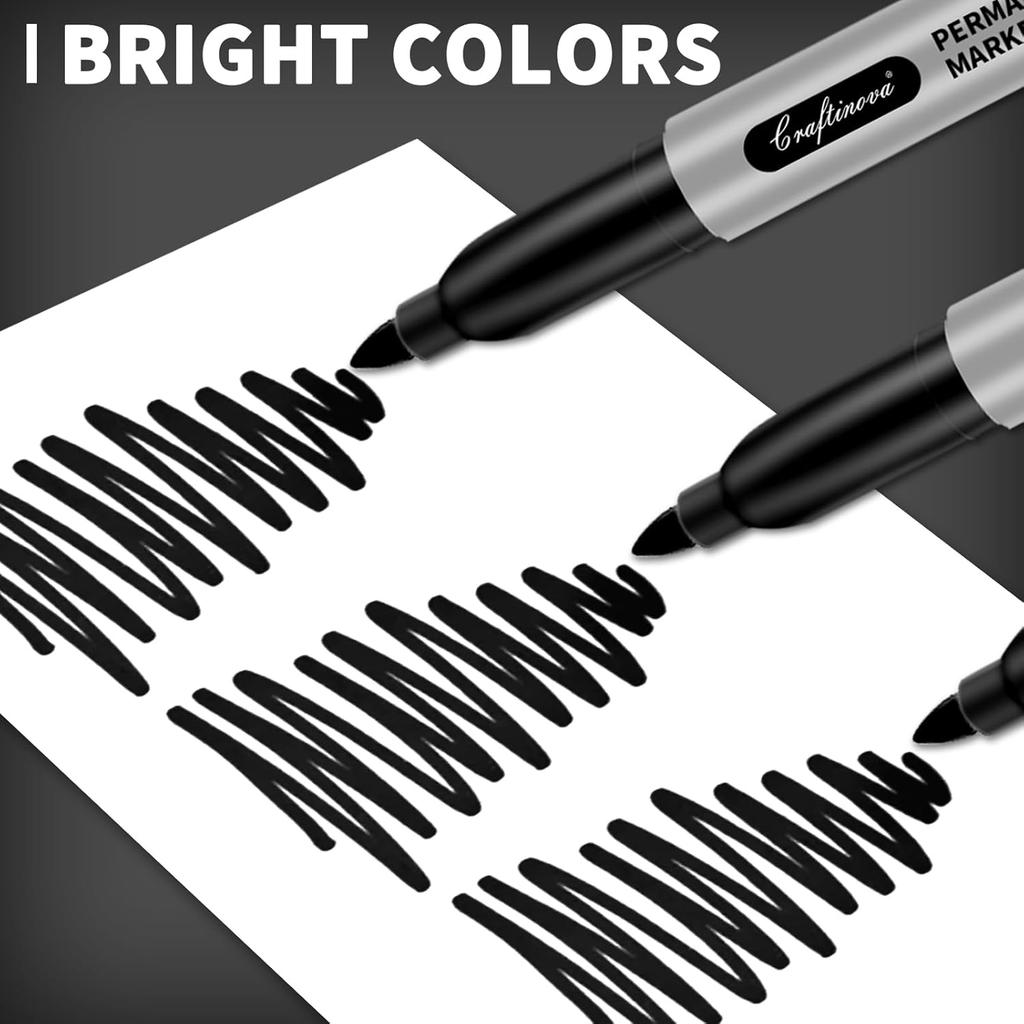 Black Permanent Markers Bulk Fine Point, Fine Tip Markers Set, Quick Drying and Fade Resistant, Works on Wood, Plastic, Paper, Metal for Classroom,