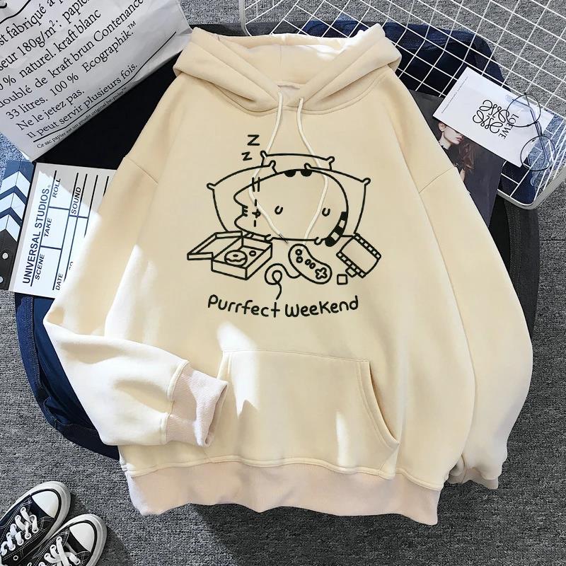Women's Cat Hooded Sweatshirt 2025 Cartoon Costume Korean Harajuku Kawai Style Oversized