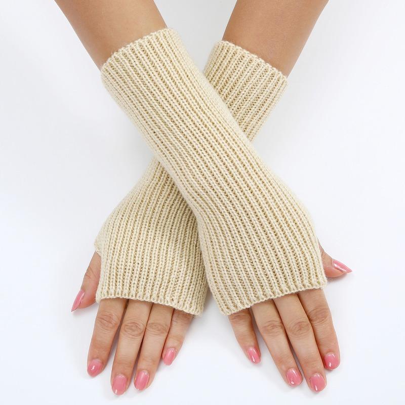 Long and Fine Striped Woolen Gloves New Autumn and Winter Women's Fashion Fake Sleeve Knitted Warm Fingerless Wrist Cover