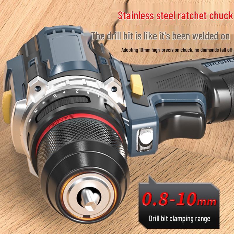 Compact Brushless Electric Drill - Rechargeable Lithium Power, Multi-Function Pistol Tool for Household Use