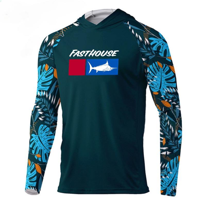 Men's Fishing Shirt Hooded Long Sleeve Sunblock UPF 50+ Outdoor Camouflage Moisture Wicking Jersey Fishing Apparel Tops