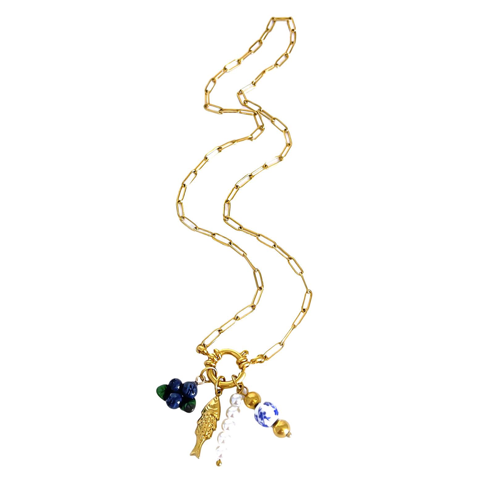 

Statement Trendy Imitation Pearls Necklace Featuring Grape and Blueberry Shell Pendant Titanium Steel Texture for Women 2