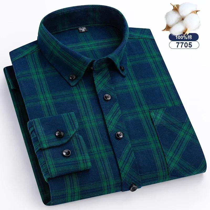 Herbst Dickes Flanellhemd Karomuster Hemden Standard-Passform Für Herren Langarm Reine Baumwolle Mode Einzelnes Aufgesetztes Taschendesign Jung