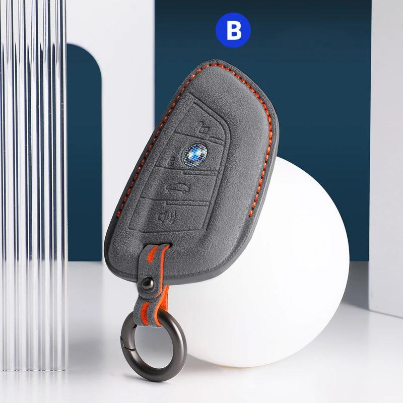 Car Accessories Key Case Cover Keychain For BMW 1/3/5/7 Series X1/X2/X3/X5/X6 Alcan Tara Suede Remote Fob Keybag Keyrings