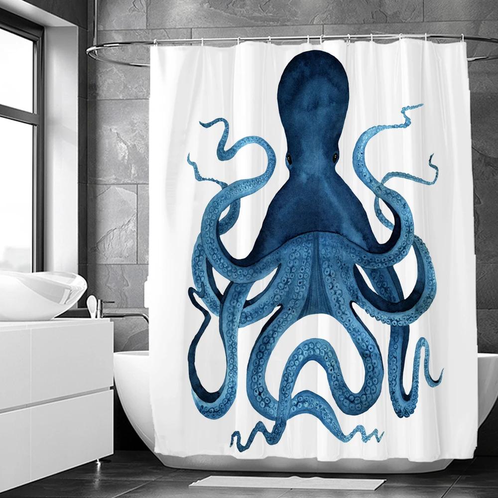 Oktopus Meere Duschvorhänge Badvorhang 180*180cm Wasserdicht Badezimmer Heimdeko Waschbarer Stoff Badezimmersichtschutz Mit 12 Haken