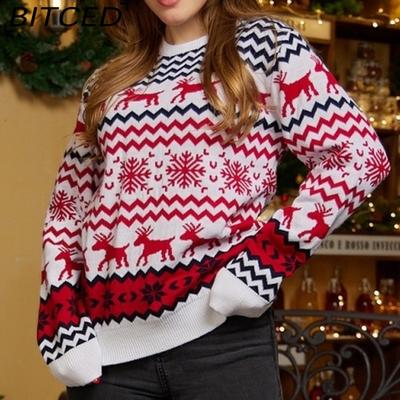 Small Snowflake Christmas Sweater Autumn/Winter Casual Couples' Outfit Christmas O-Neck Knit Top