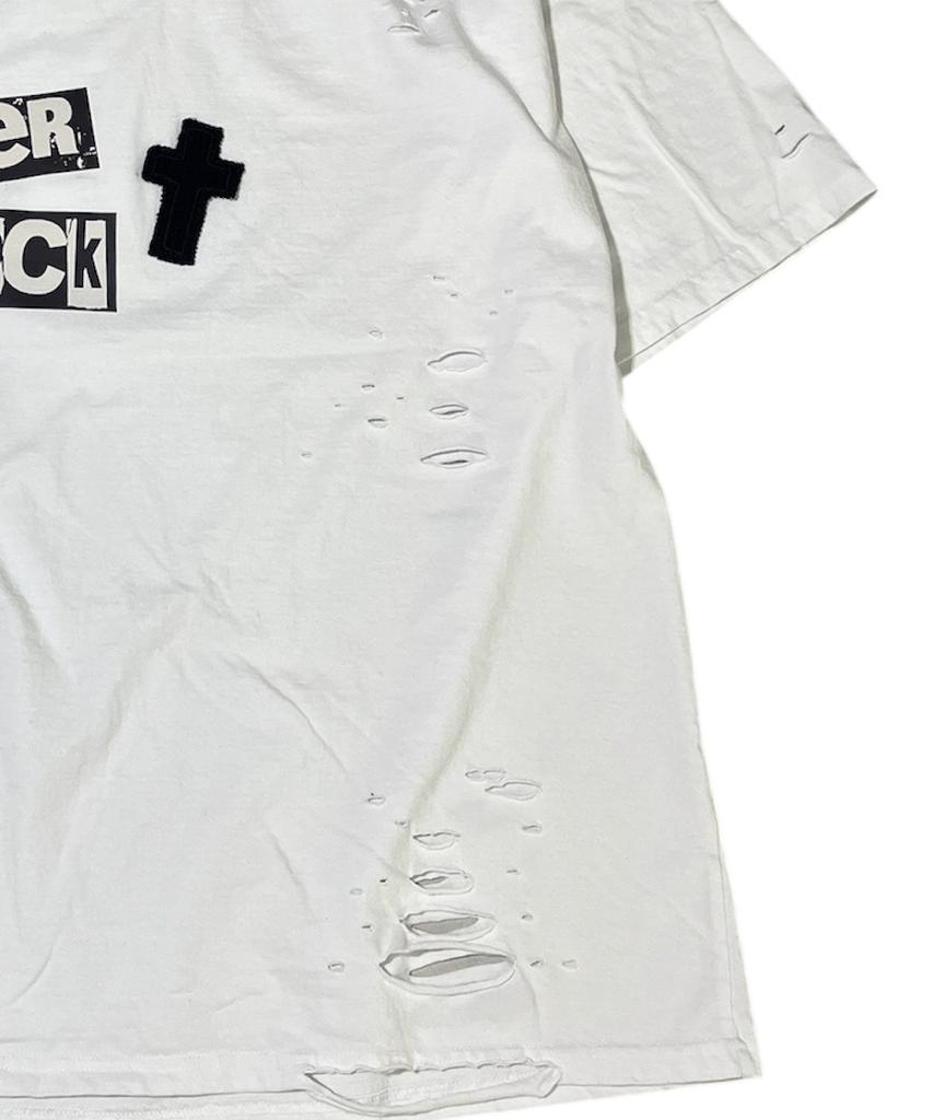 SK8ER ROCK Rock Cross Destroyed T-Shirt ((White))