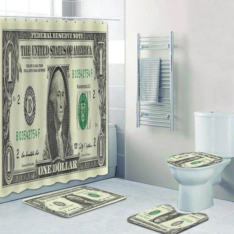 Us Dollar Bill Banknotes Bathroom Shower Curtain Set For Bathroom Money Currency Notes Bath Mat Rug For Toilet Carpet Home Decor