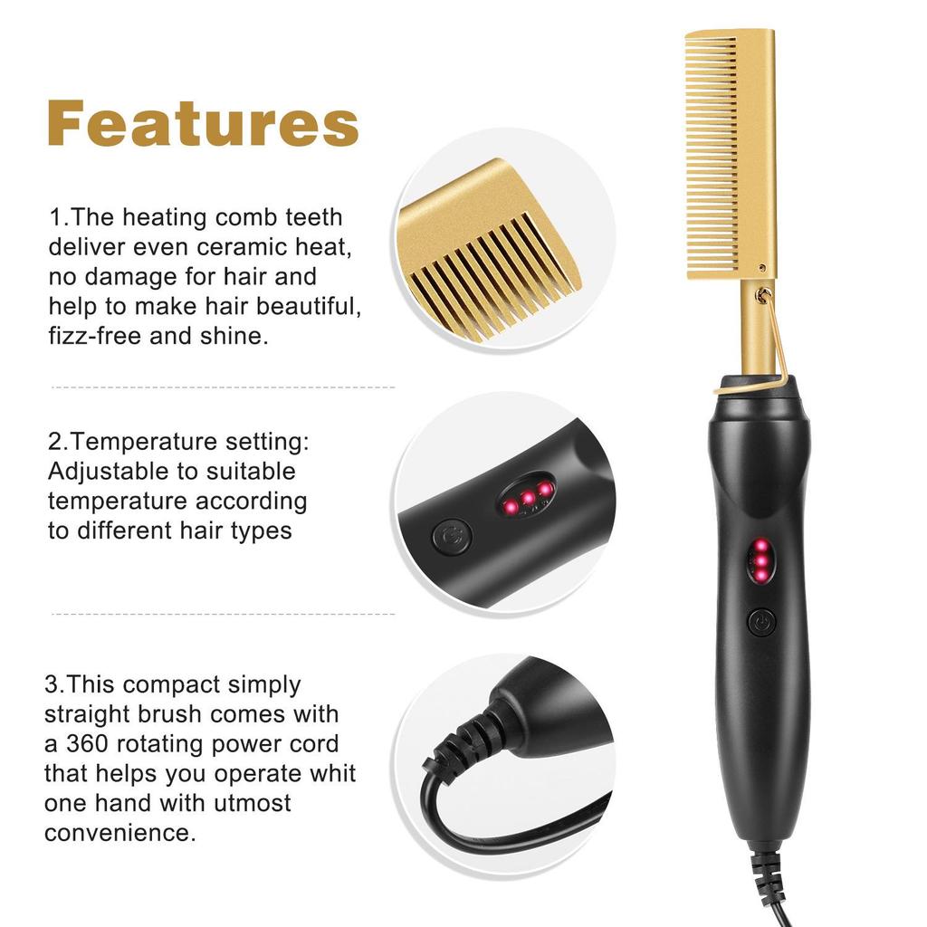 Wet and Dry Electric Heating Copper Comb - Straightening, Perming, Curling Iron Hairdressing Tool