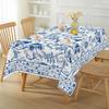 Rechteckige Tischdecke mit blau-weißem Blumenmuster, wiederverwendbar und wasserfest, für Küche, Esszimmer und Feiertage