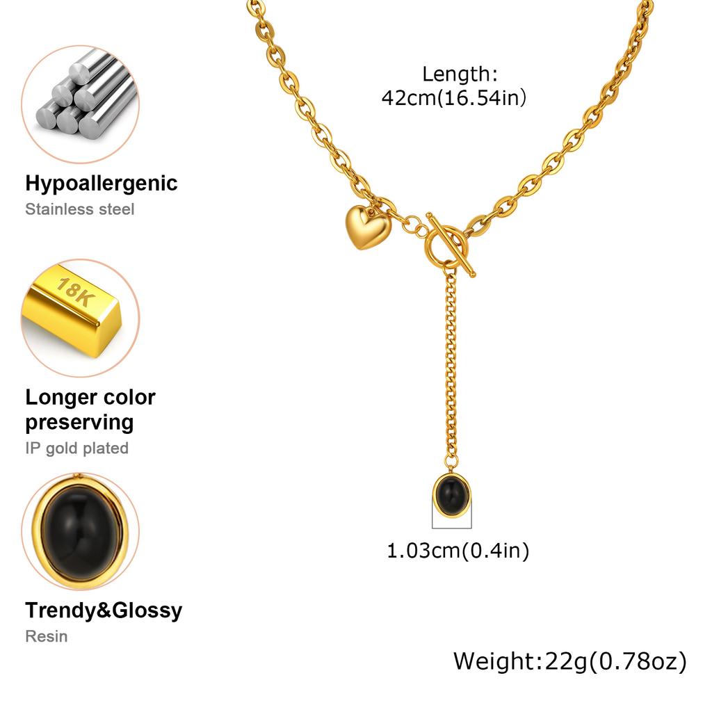 Personality Design OT Buckle Y-shaped Long Necklace for Women, Stainless Steel Heart Oval Pendant, Fashion Party Jewelry
