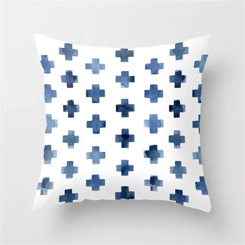 45x45cm Blue Ink Flower Pillowcase Sofa Living Room Home Decoration Abstract Geometric Polyester Cushion Cover Bedroom Decor