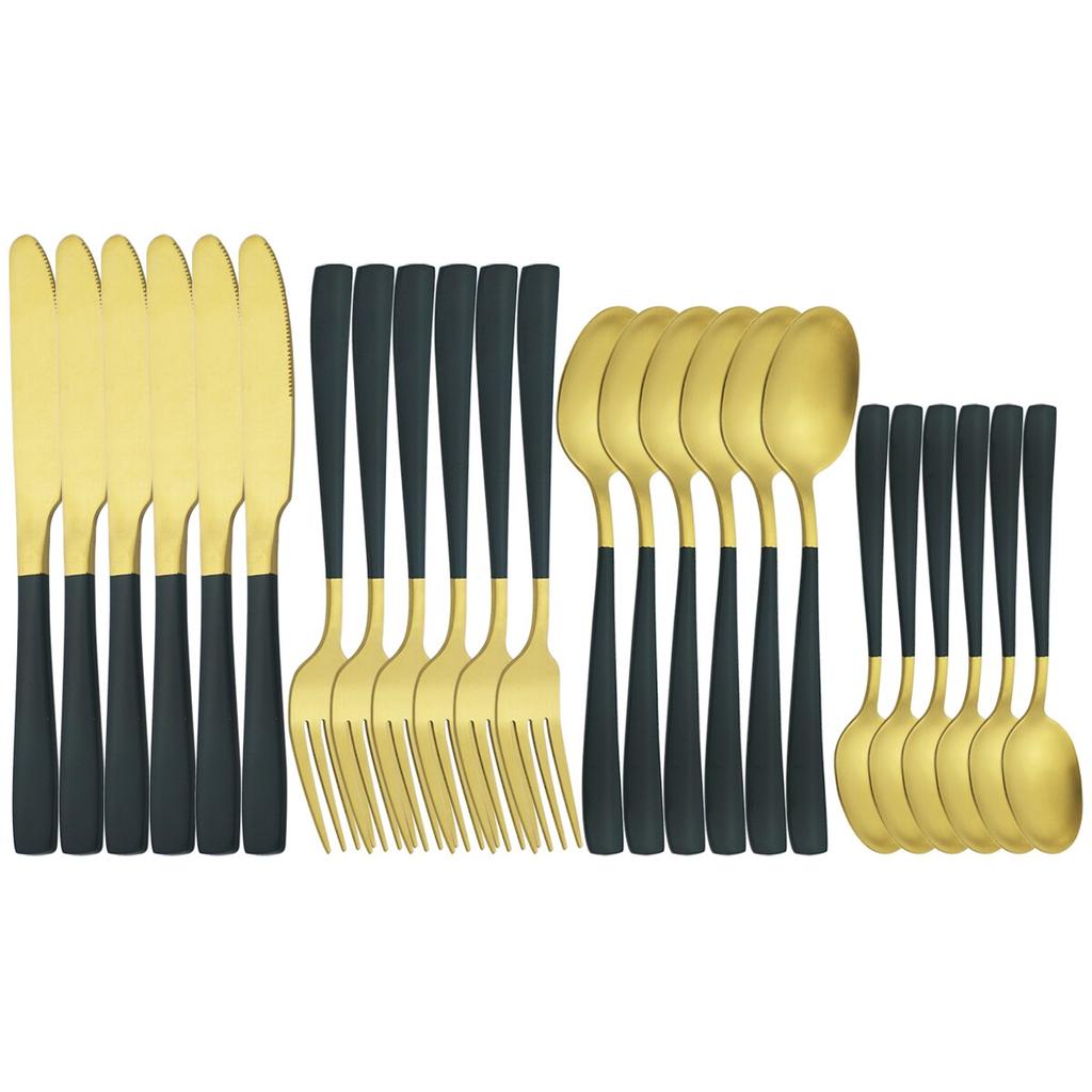 6 People Stainless Steel Cutlery Set White Gold Dinnerware Knives Fork Coffee Spoon Dinner Silverware Home Kitchen Tableware Set