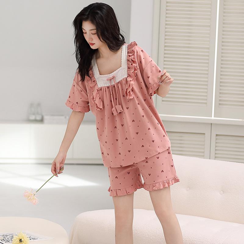 Pajamas Women'S Pure Cotton Short-Sleeved Shorts Student Cartoon Pullover Cotton Korean Version Women'S Loungewear