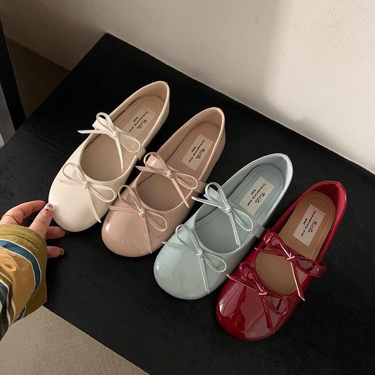 Evening Wind Shoes French Bow Mary Jane Shoes Flat Women's Shoes Early Spring with Skirts Soft-soled Single Shoes Ballet Shoes