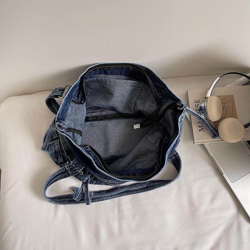 Large Capacity Commuter Tote Bag Women's Denim Shoulder Crossbody Bag