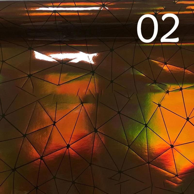 

Geometric PU Faux Leather Fabric Laser Hologram Iridescent Triangular Embossing Synthetic Leather DIY Bag Craft Material 1yardx137cm кавовий