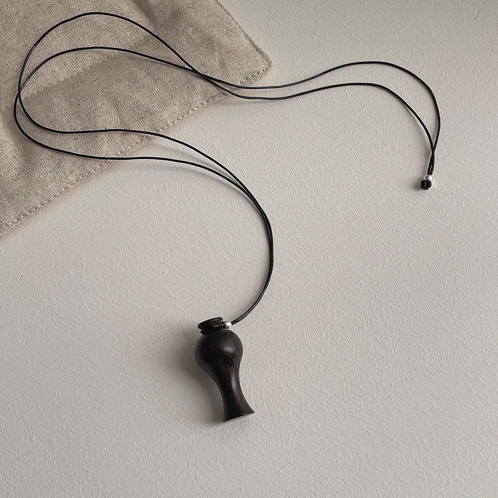 Retro Ebony Rosewood Vase Gourd Pendant Black Adjustable Leather Rope Necklace for Women Men Clothes Collar Chain Jewelry Gifts